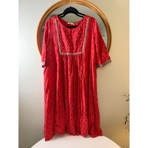 Avaasa Kurta Midi Dress Women XXL Red Embroidered Mirror Work 3/4 Sleeve